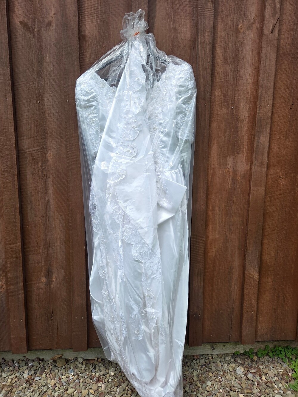Vtg 90s Wedding Dress Gown Beaded Short Sleeves M/L